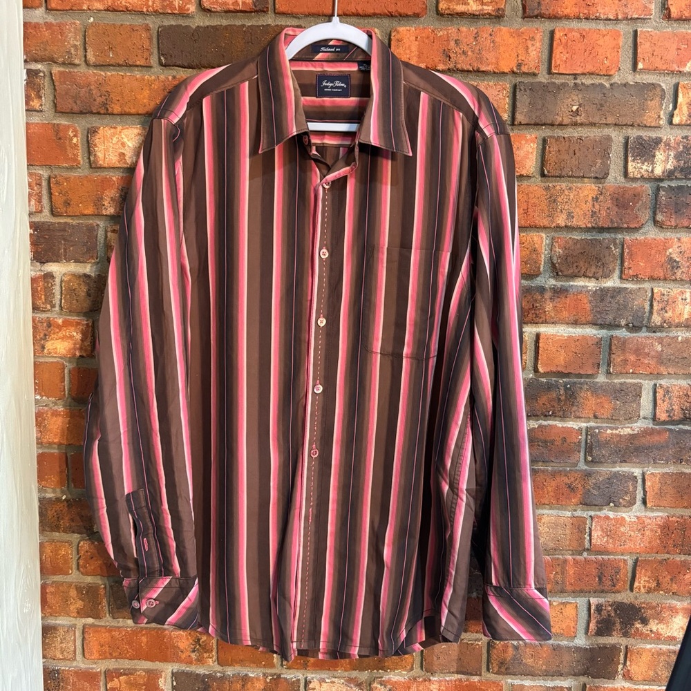 Indigo Palms men’s tailored fit striped button up shirt brown/pink XL